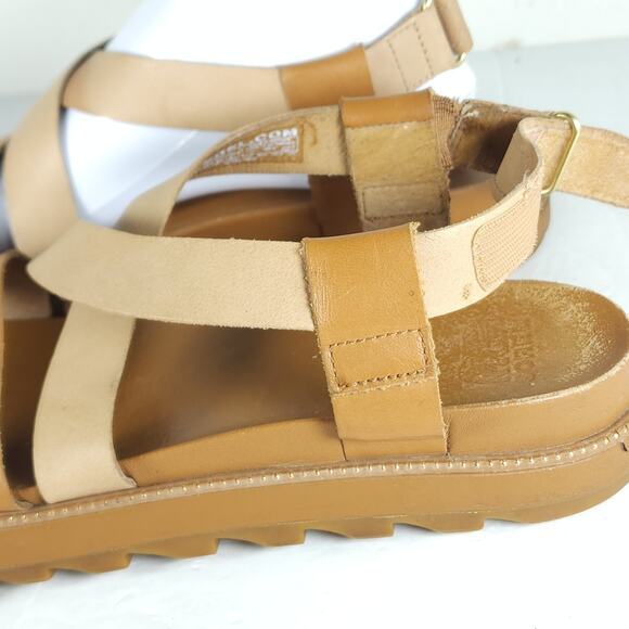 Sorel Women's Grooming US8,5 Tan Leather Criss Cross Platform Slingback Sandals - Picture 14 of 16